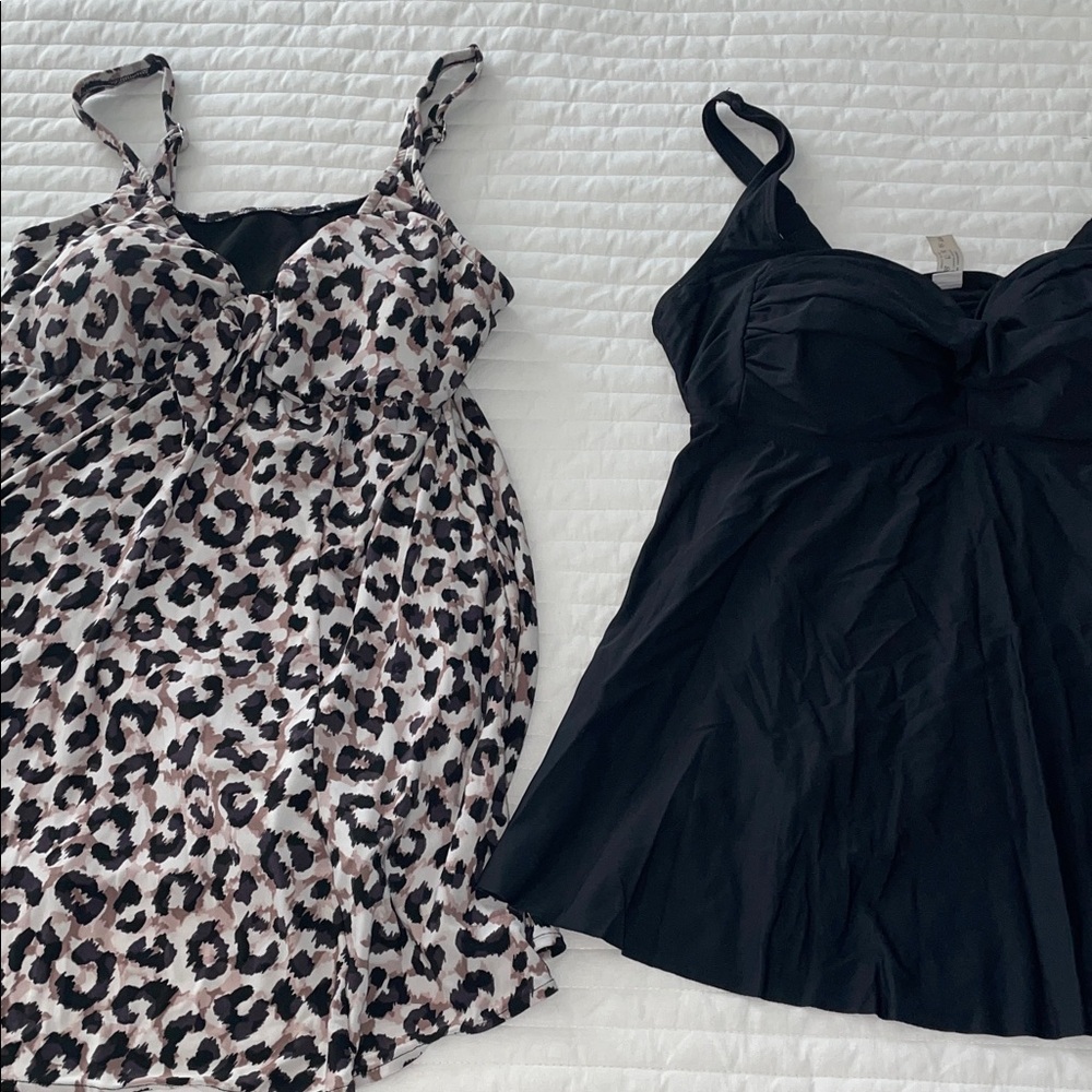 Leopard Print & Black Swim Tankini Tops